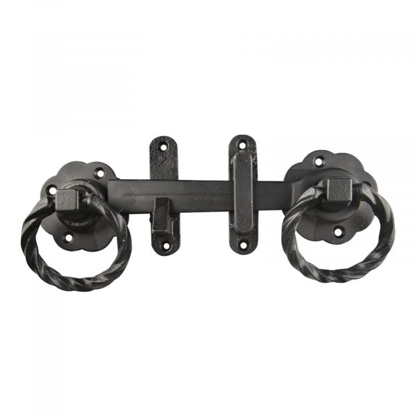 GATE LATCH SET RING STYLE 175MM BLACK TWISTED